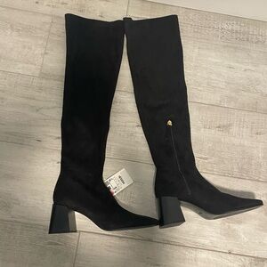 Women’s Zara Black Suede Over the Knee High Block Heel Boots Shoes 8 size 39 NWT